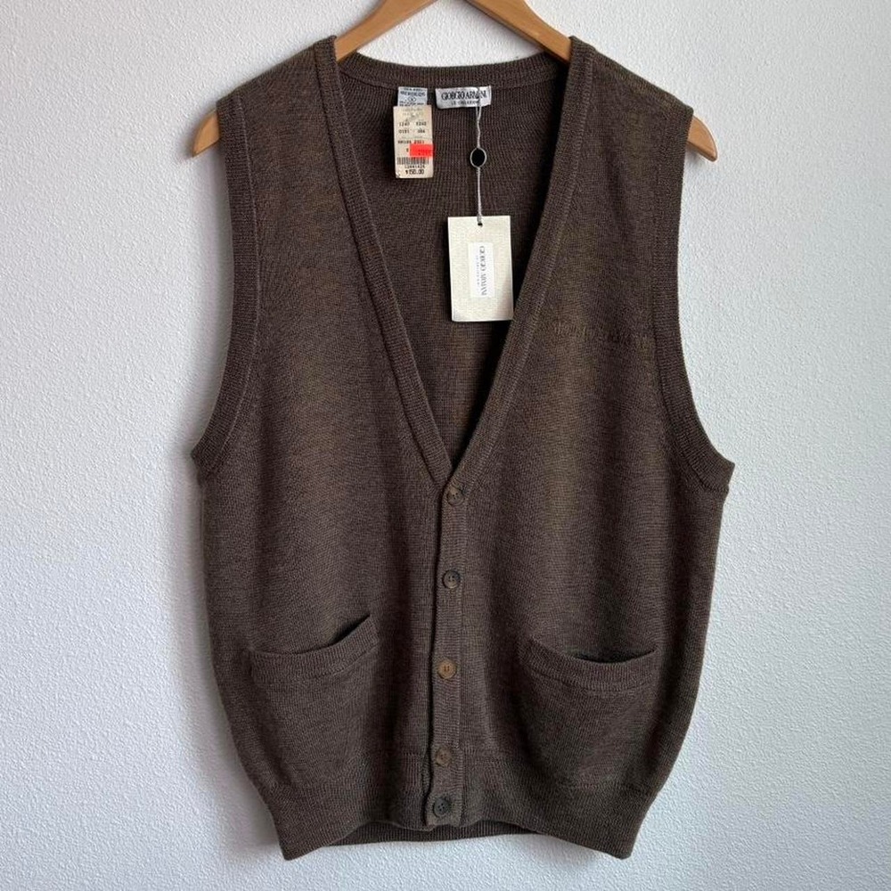 Giorgio Armani Le Collezioni Brown 100% Wool Cardigan Vest Small NWT Vintage